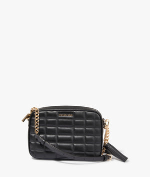 Jet set quilted crossbody bag in black. EQVVS WOMEN Front Angle Shot.