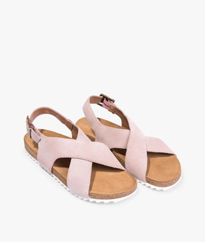 Rochelle crossover sandal in silver peony suede
