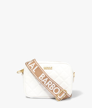 Sloane quilted crossbody in white by Barbour International. EQVVS WOMEN Front Angle Shot.