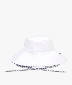 Kilburn reversible bucket hat in white by Barbour. EQVVS WOMEN Front Angle Shot.
