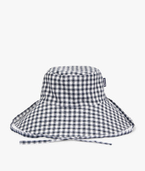 Kilburn reversible bucket hat in white by Barbour. EQVVS WOMEN Front Angle Shot.
