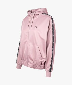 Taped hooded track jacket in dark pink