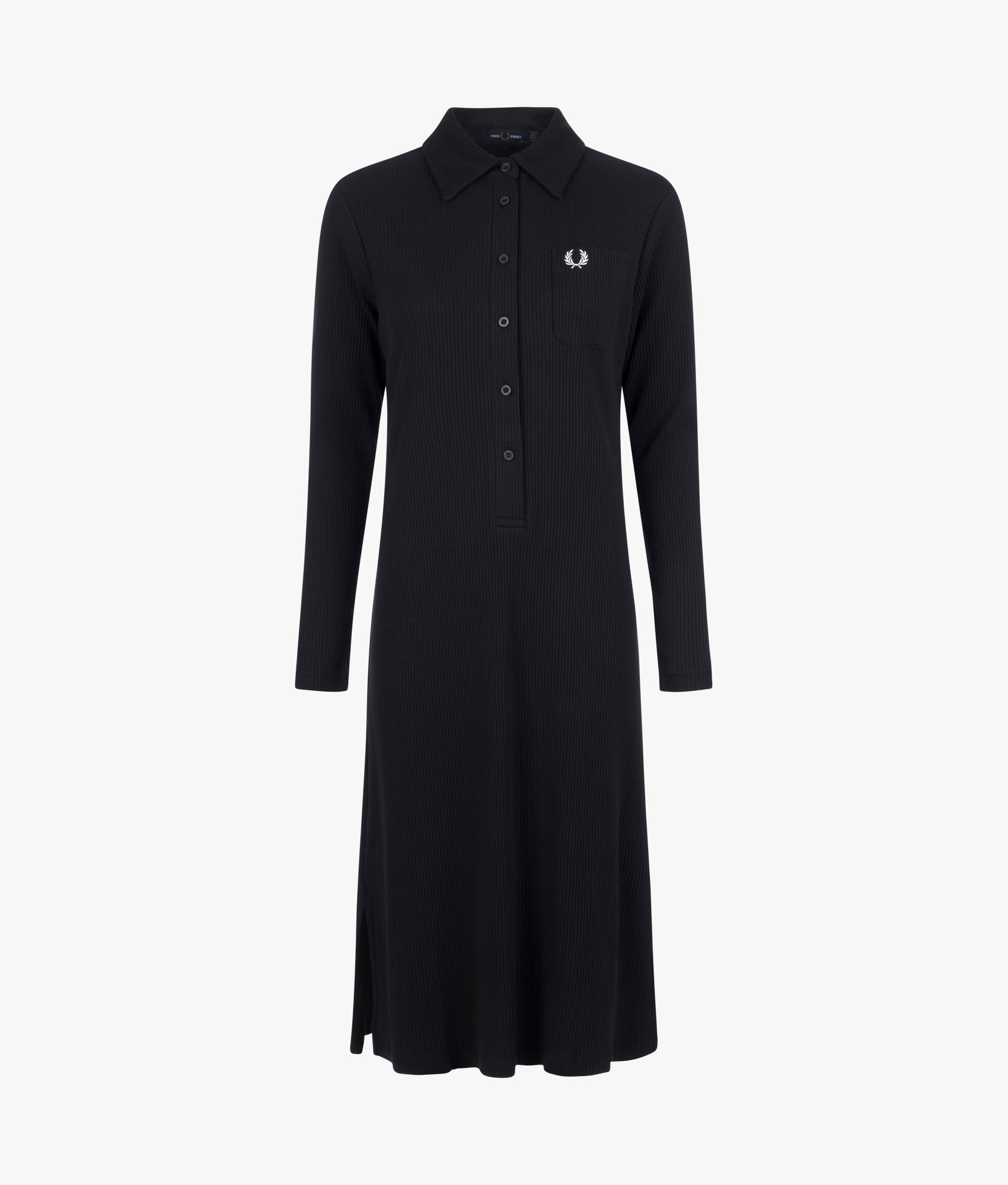 Fred Perry | Long sleeved rib shirt dress in black | EQVVS Womens Fred Perry | Long sleeved rib shirt dress in black | EQVVS Womens