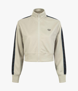 Cropped taped track jacket in light oyster