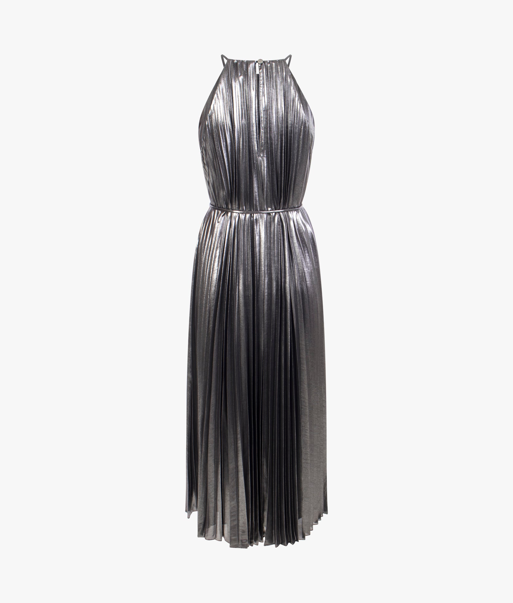 ted baker silver pleated dress TED BAKER METALLIC SILVER SHIMMER CORSET PLEATED