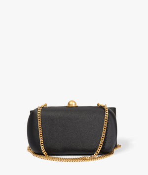 Bowela satin bow clutch in black by Ted Baker. EQVVS WOMEN Back Angle Shot.