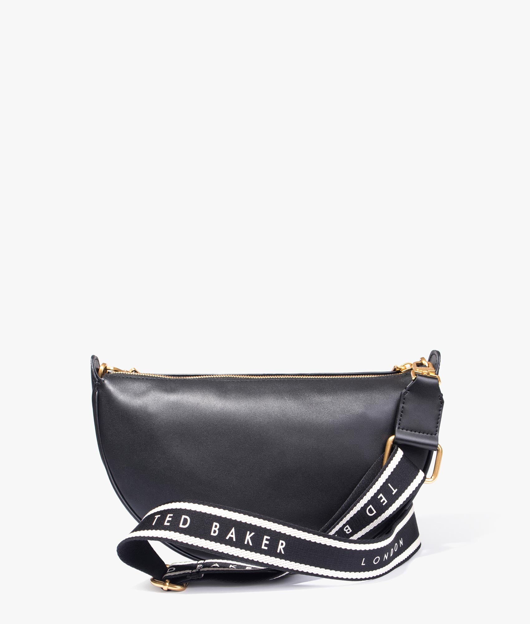 Essina webbing leather half moon bag in black
