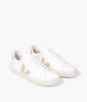 Campo chrome free leather trainer in white & almond