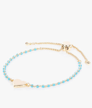 Rainba heart bracelet in gold and turquoise.