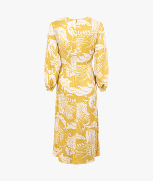 Saraiy printed sarong detail midi dress in yellow