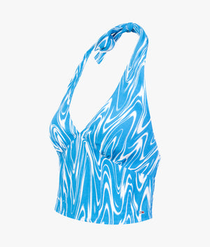 Psychedelic halter neck top in blue print