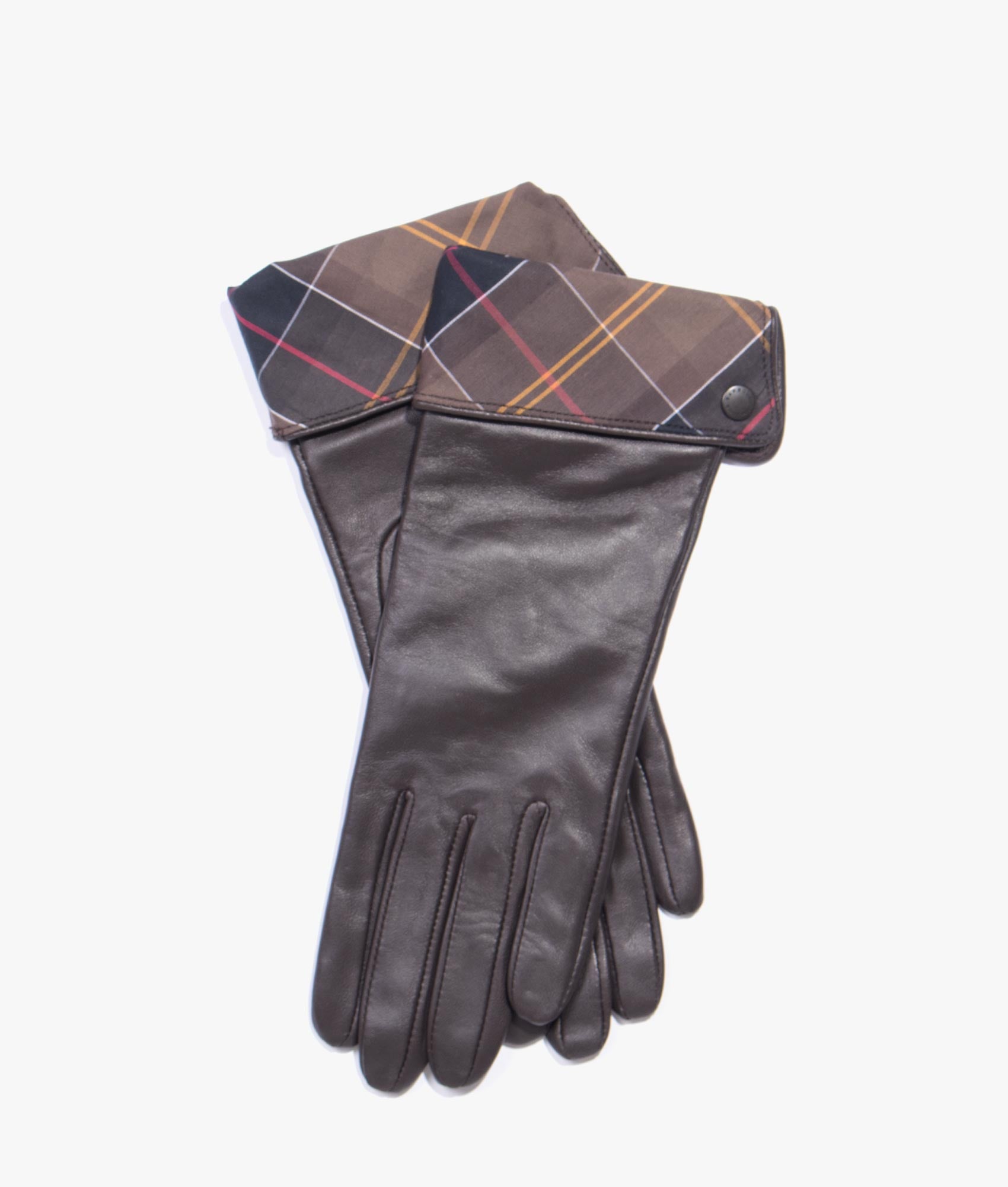 Barbour Lady jane leather gloves in chocolate and classic tartan