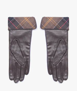 Lady jane leather gloves in chocolate and classic tartan