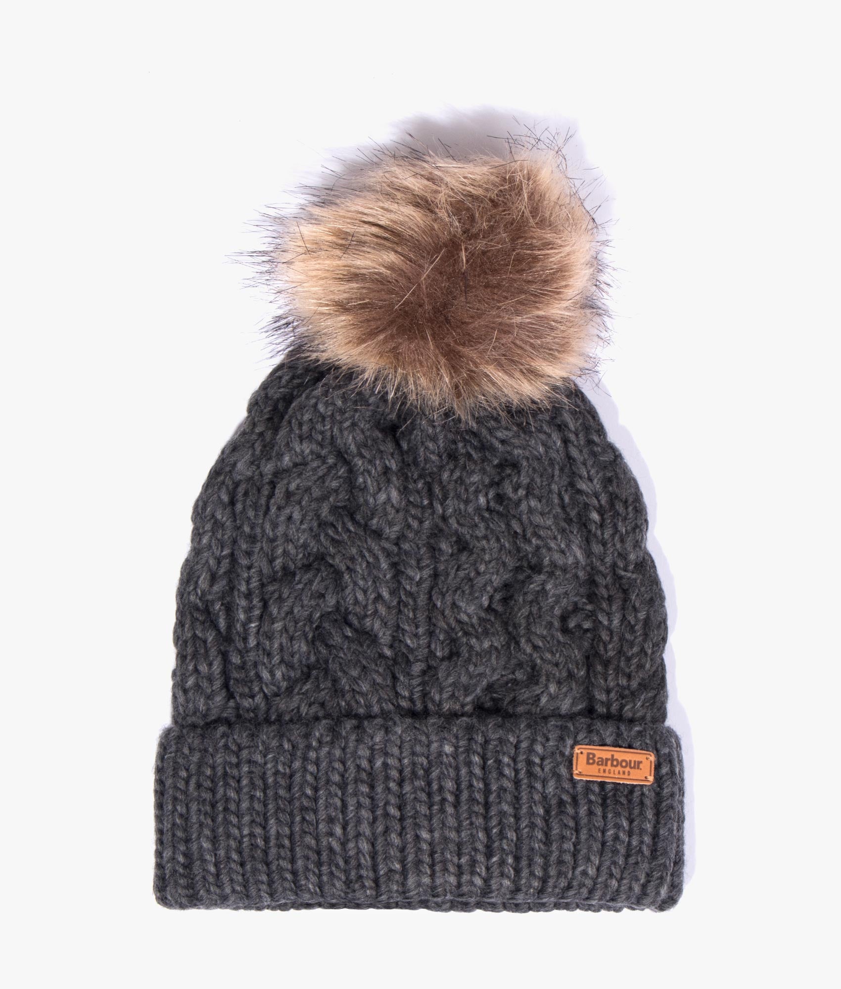 Barbour Penshaw cable beanie in charcoal EQVVS Womens