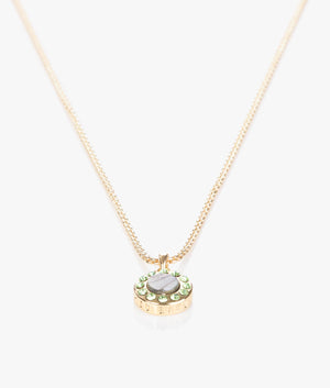 Gemmarh gem button pendant in gold & green crystal