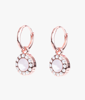 Graco gem button huggie earrings in rose gold & clear crystal