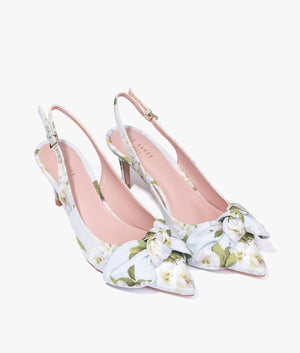 Krili floral printed bow court heels in light green