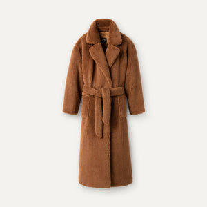 Alesandra Faux Fur Wrap Coat in pecan