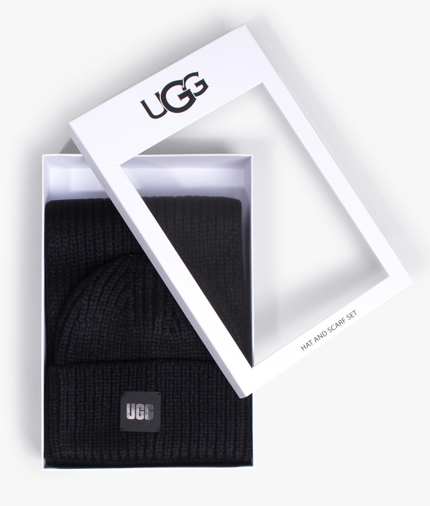 Chunky rib beanie & scarf set in black