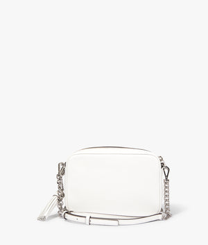 Jet set camera bag in optic white by Michael Kors. EQVVS Back Angle Shot.