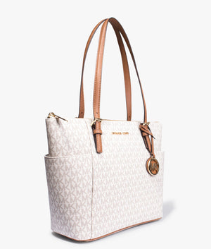 Jet set tote in vanilla and acorn