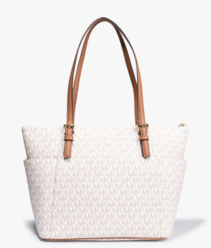 Jet set tote in vanilla and acorn