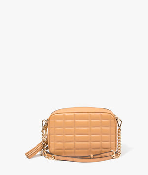 Jet set quilted crossbody bag in pale peanut by Michael Kors. EQVVS WOMEN Back Angle Shot.