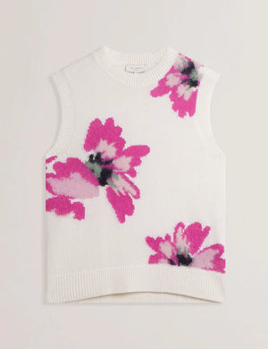 Selenha intarsia knitted floral tank in ivory