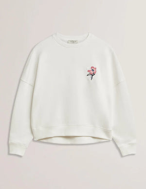 Janettt embroidered logo balloon sleeve sweat in ivory