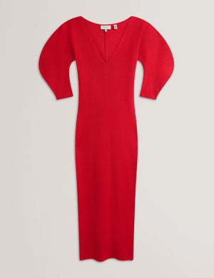Pricila sculptured knit bodycon dress in burnt red