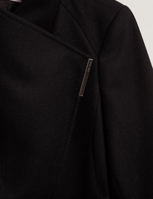 Rosess short belted wool wrap coat in black