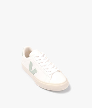 Campo chrome free leather trainer in white & matcha
