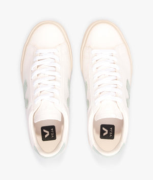 Campo chrome free leather trainer in white & matcha