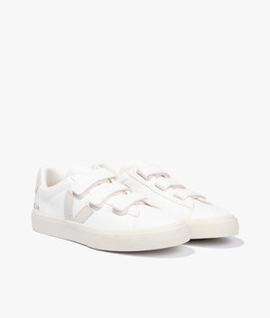 Recife logo chromefree leather trainer in white & natural