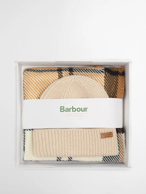 Pendle beanie and blair scarf set in hessian