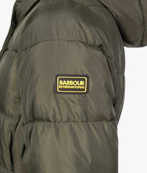 Track line quilted coat in envy