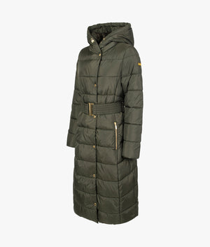 Track line quilted coat in envy