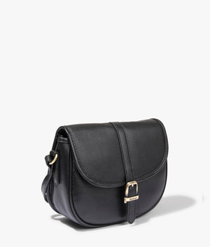 Laire medium leather saddle bag in black by Barbour. EQVVS WOMEN Side Angle Shot.