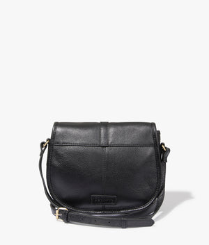 Laire medium leather saddle bag in black by Barbour. EQVVS WOMEN Back Angle Shot.