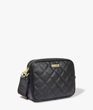 Sloane quilted crossbody in black by Barbour International. EQVVS WOMEN Side Angle Shot.