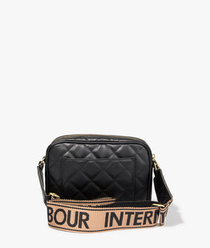 Sloane quilted crossbody in black by Barbour International. EQVVS WOMEN Back Angle Shot.