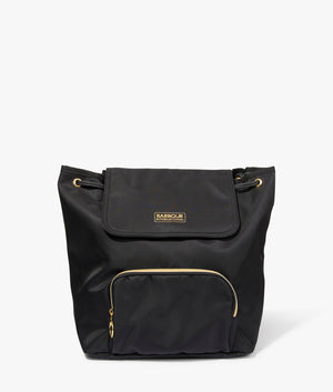 Qualify backpack in black by Barbour International. EQVVS WOMEN Front Angle Shot.