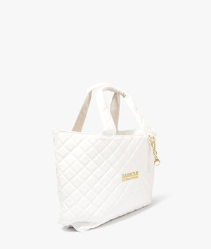 Battersea tote in white by Barbour International. EQVVS WOMEN Side Angle Shot.
