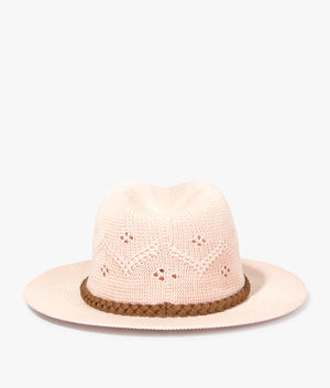 Flowerdale trilby in primrose pink by Barbour. EQVVS WOMEN Back Angle Shot.