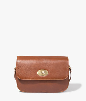 Isla leather crossbody in brown by Barbour. EQVVS WOMEN Front Angle Shot.