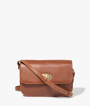 Isla leather crossbody in brown by Barbour. EQVVS WOMEN Front Angle Shot.