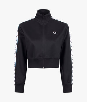 Cropped taped track jacket in black