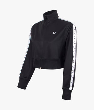 Cropped taped track jacket in black