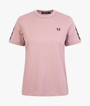Taped ringer tee shirt in dusty rose pink