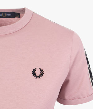 Taped ringer tee shirt in dusty rose pink